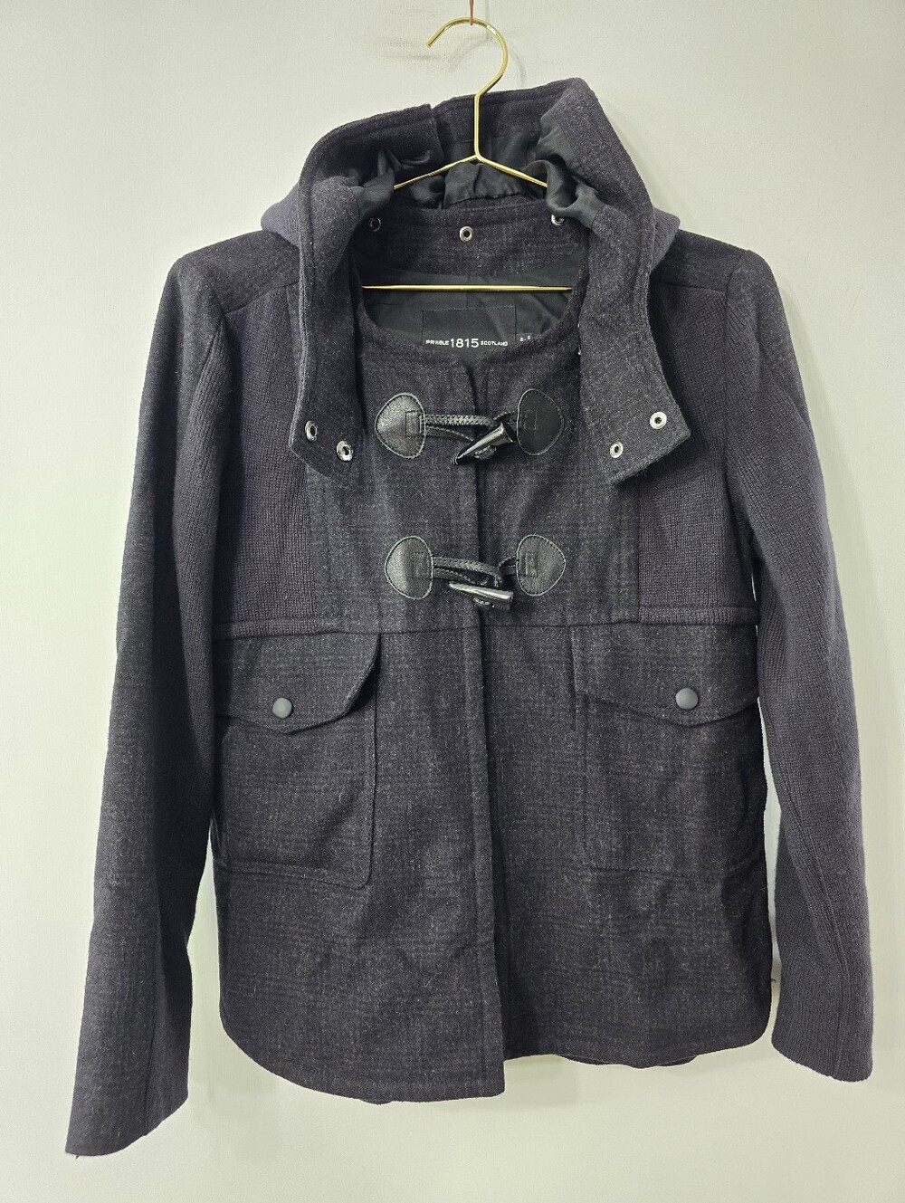 Pringle Of Scotland Snap Front Hooded Wool Leather Plaid Toggle Bomber Jacket 8